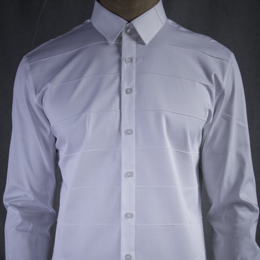 Chandan Gandhi White Mens Shirt with Horizontal Pl
